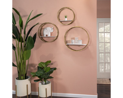 Sagebrook - Metal Round Wall Shelves (Set Of 3) in White/Gold