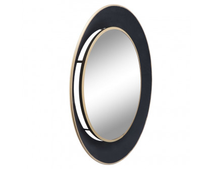 Sagebrook Metal Round Mirror With Goldrim - Black