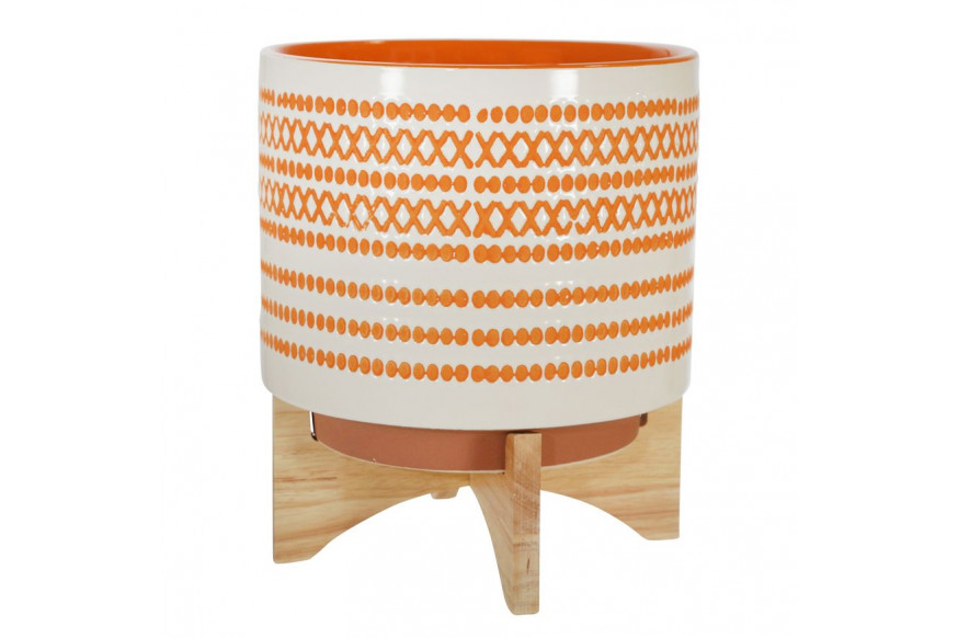 Sagebrook™ 10" Ceramic Planter On Stand With Dots - Orange