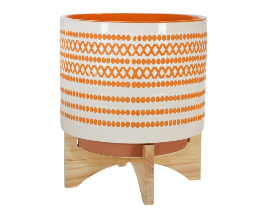 Sagebrook 10" Ceramic Planter On Stand With Dots - Orange