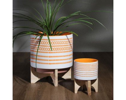 Sagebrook™ 10" Ceramic Planter On Stand With Dots - Orange