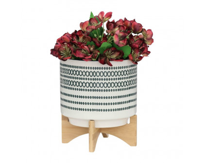 Sagebrook 10" Ceramic Planter On Stand With Dots - Blue