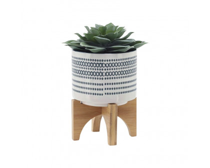 Sagebrook 5"/8" Ceramic Planters On Stand With Dots (Set Of 2) - Blue