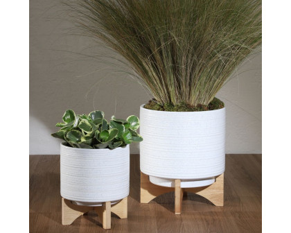 Sagebrook 5"/8" Ceramic Planters On Stand (Set Of 2) - Speckled White