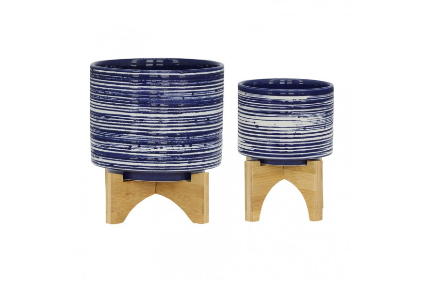 Sagebrook™ 5"/8" Ceramic Planters On Stand (Set Of 2) - Blue