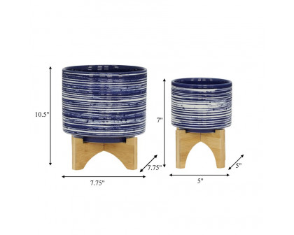 Sagebrook™ 5"/8" Ceramic Planters On Stand (Set Of 2) - Blue