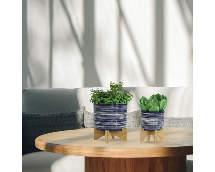 Sagebrook™ 5"/8" Ceramic Planters On Stand (Set Of 2) - Blue