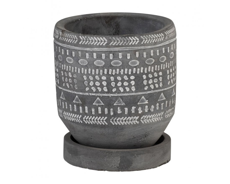 Sagebrook 5" Tribal Pattern Planter With Saucer - Gray