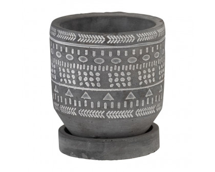 Sagebrook 5" Tribal Pattern Planter With Saucer - Gray