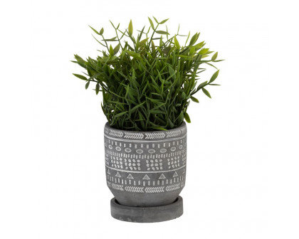 Sagebrook 5" Tribal Pattern Planter With Saucer - Gray