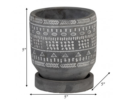 Sagebrook 5" Tribal Pattern Planter With Saucer - Gray