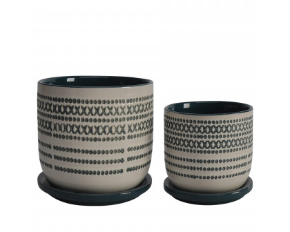 Sagebrook 5"/6" Ceramic Textured Planters With Saucer (Set Of 2)