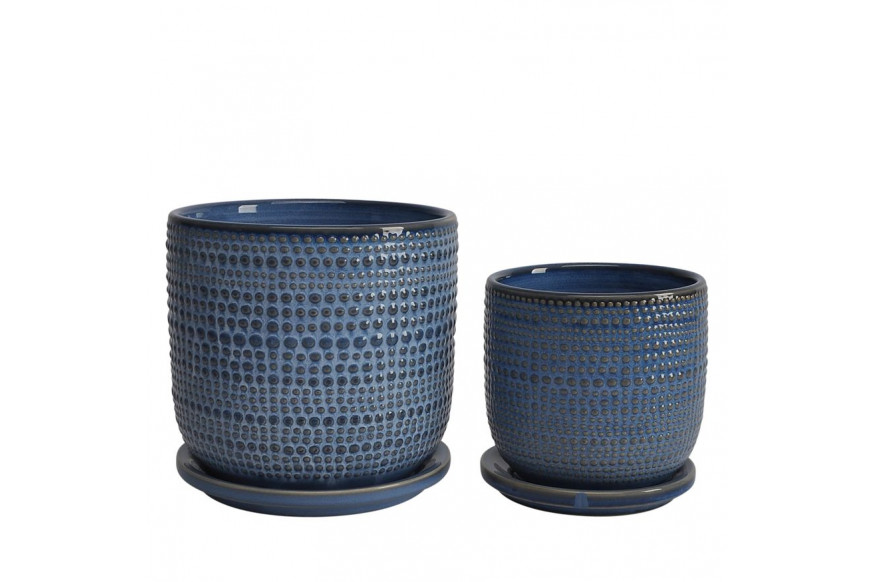 Sagebrook™ 5"/6" Ceramic Textured Planters With Saucer (Set Of 2) - Blue