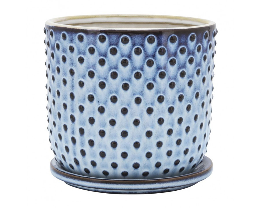 Sagebrook 6" Ceramic Dotted Planter With Saucer - Blue