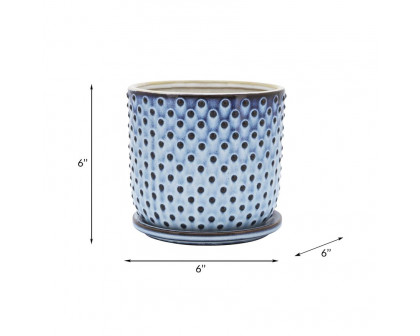 Sagebrook 6" Ceramic Dotted Planter With Saucer - Blue