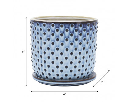 Sagebrook 6" Ceramic Dotted Planter With Saucer - Blue