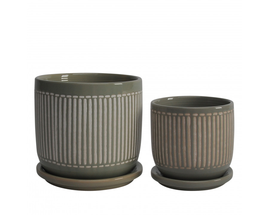 Sagebrook 6" Ceramic Planter with Saucer (Set Of 2) - Gray