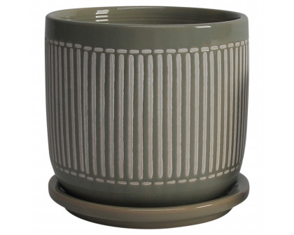 Sagebrook 6" Ceramic Planter with Saucer (Set Of 2) - Gray