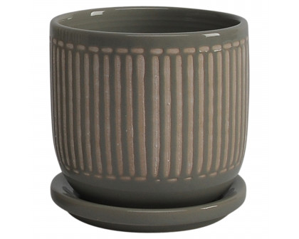 Sagebrook 6" Ceramic Planter with Saucer (Set Of 2) - Gray