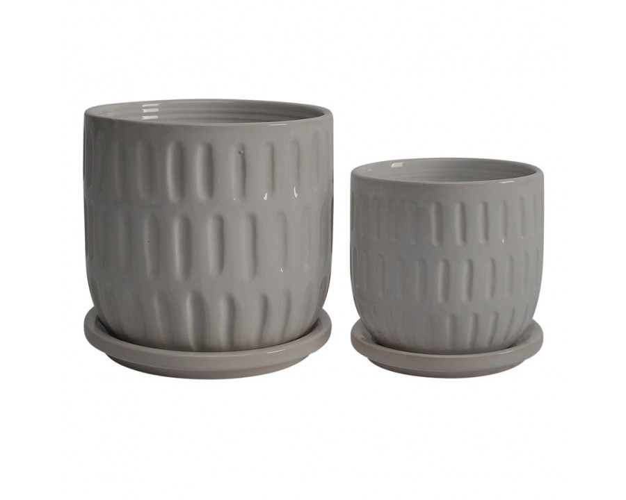 Sagebrook 6" Ceramic Textured Planters With Saucer (Set Of 2) - Beige