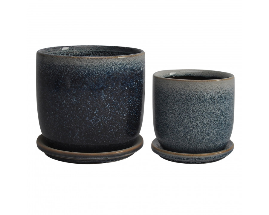 Sagebrook 6" Ceramic Planter with Saucer (Set Of 2) - Aqua