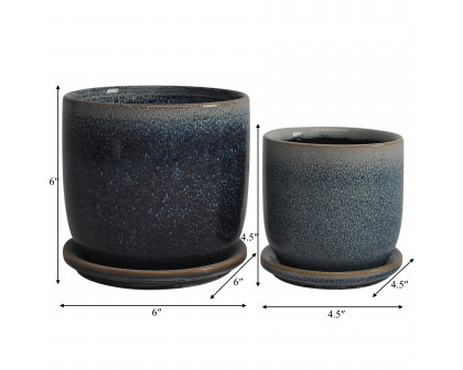 Sagebrook 6" Ceramic Planter with Saucer (Set Of 2) - Aqua