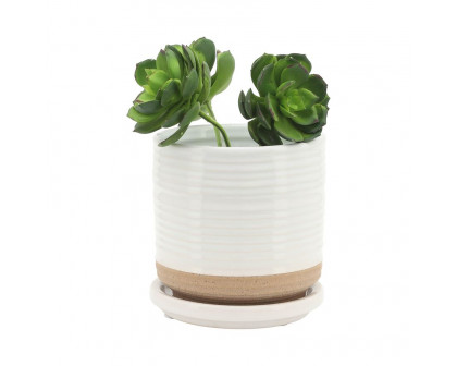 Sagebrook - 5"/6" Ceramic Planters With Saucer (Set Of 2) in White