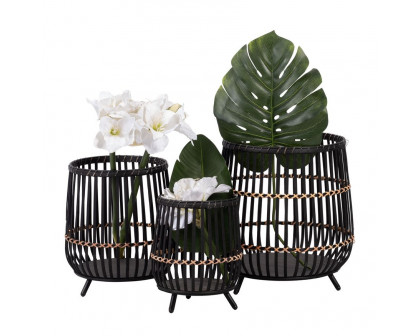 Sagebrook 17"/14"/10" Bamboo Footed Planters (Set Of 3) - Black