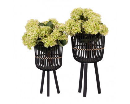 Sagebrook - 10"/12" Bamboo Footed Planters (Set Of 2) in Black