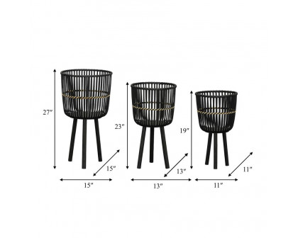 Sagebrook™ 11"/13"/15" Bamboo Footed Planters (Set Of 3) - Black