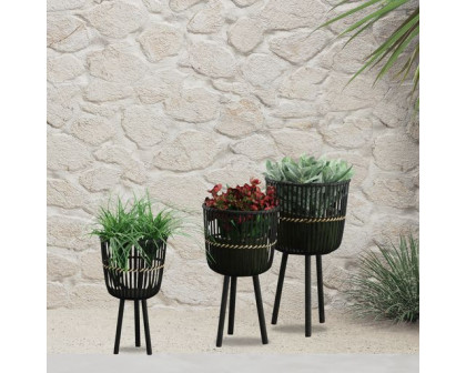 Sagebrook™ 11"/13"/15" Bamboo Footed Planters (Set Of 3) - Black