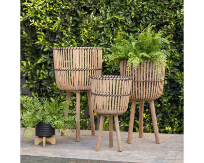 Sagebrook 11"/13"/15" Bamboo Footed Planters (Set Of 3) - Natural