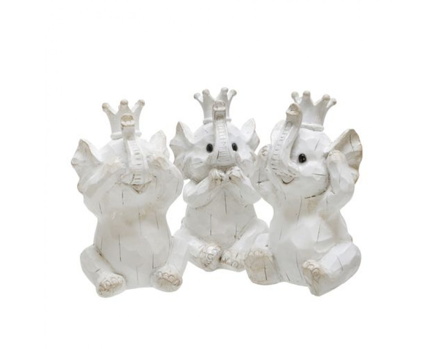 Sagebrook - Resin Hear No, See No Speak, No Elephants (Set Of 3) in White