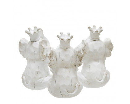 Sagebrook - Resin Hear No, See No Speak, No Elephants (Set Of 3) in White