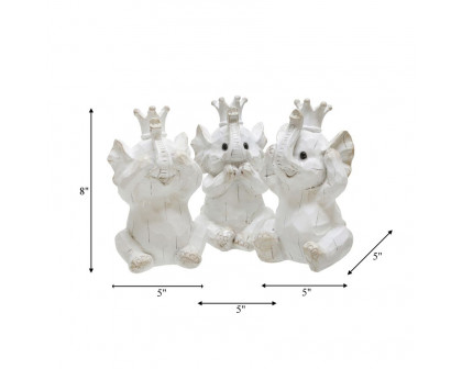 Sagebrook - Resin Hear No, See No Speak, No Elephants (Set Of 3) in White