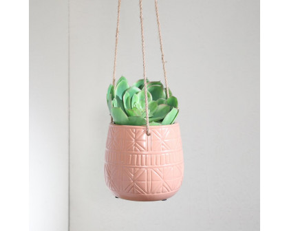 Sagebrook 6" Ceramic Abstract Hanging Planter - Dark Rose