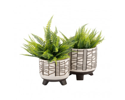 Sagebrook 6"/8" Ceramic Geo Footed Planters (Set Of 2) - White