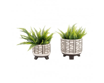 Sagebrook 6"/8" Ceramic Geo Footed Planters (Set Of 2) - White