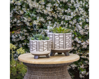 Sagebrook 6"/8" Ceramic Geo Footed Planters (Set Of 2) - White