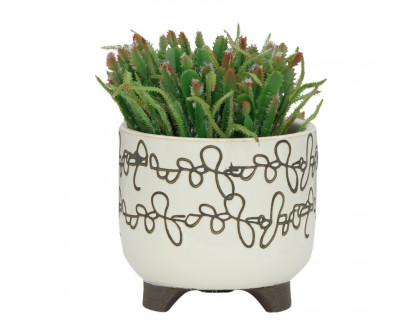 Sagebrook 6"/8" Ceramic Scribble Footed Planters (Set Of 2) - Beige