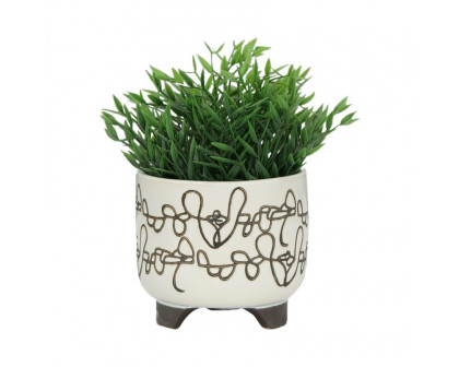 Sagebrook 6"/8" Ceramic Scribble Footed Planters (Set Of 2) - Beige