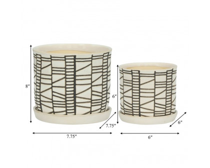 Sagebrook - 6"/8" Ceramic Planters With Saucer (Set Of 2) in Beige