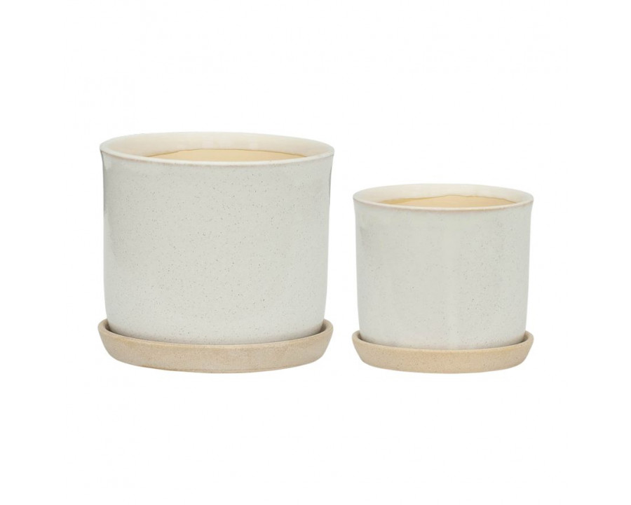 Sagebrook 6"/8" Ceramic Planters With Saucer (Set Of 2) - Beige