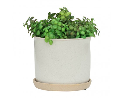 Sagebrook 6"/8" Ceramic Planters With Saucer (Set Of 2) - Beige