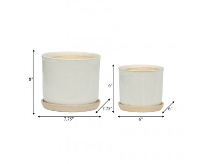 Sagebrook 6"/8" Ceramic Planters With Saucer (Set Of 2) - Beige