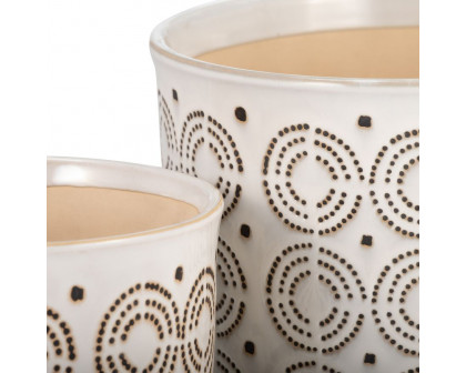 Sagebrook 6"/8" Ceramic Circles Planters With Saucer (Set Of 2) - Beige