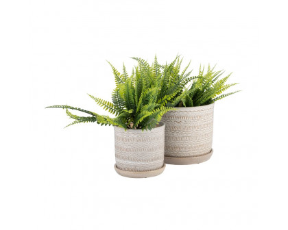 Sagebrook 6"/8" Tribal Planters With Saucer (Set Of 2) - Beige