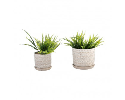 Sagebrook 6"/8" Tribal Planters With Saucer (Set Of 2) - Beige