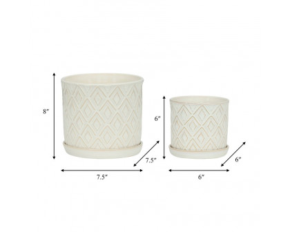 Sagebrook™ 6"/8" Diamond Planters With Saucer (Set Of 2) - Beige