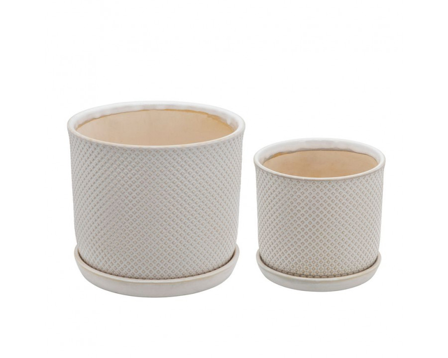 Sagebrook 6"/8" Square Dot Planters With Saucer (Set Of 2) - Beige